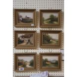 Set of 4 Framed Countryside Landscapes by F Maskins 13 x 9cm
