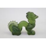 Lalique carved frosted green figurine in the form of a stylised dragon, 7 x 9.5cm