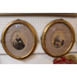 Pair of Gilt Gesso framed Oval portraits of a woman and gentleman. 16 x 20cm