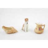 Royal Worcester blush Ivory Miniature Jug, Shell and a model of a Fox Terrier