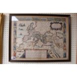 Framed and glazed A New Mappe Of The Romane Empire 1626 by John Speede. Hand Coloured. 54 x 41.4cm