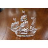 A Swarovski three mast galleon. 9.5cm in Height