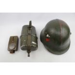 WWII Bulgarian Helmet, Water bottle and a Military Torch