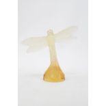 LALIQUE - frosted amber glass dragonfly, engraved signature, wingspan 9.5cm, height 9cm