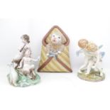 Groups of Continental Antique and later porcelain figures inc. Cherubs, Wall pocket and a Nude