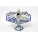 18thC Dutch Delft Blue and White Harvest barrel with floral sprig decoration on stepped base. 16cm