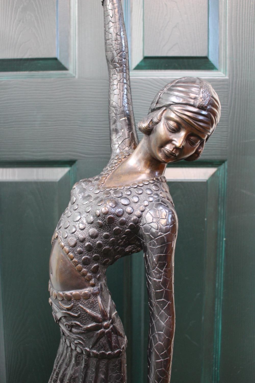 Large Art Deco Style Bronze figure of a 1920s Flapper with arm outstretched with figured base. 117cm - Image 2 of 4