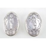2 Oval Silver lidded snuff boxes Coldstream Guards & Welsh Guards 50g total weight