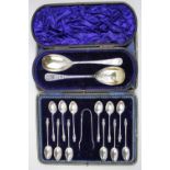 Brightly Cut Set of Silver presentation spoon by Henry Atkins of Sheffield 1892 and a Cased set of