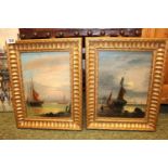 J Colinson; 2 Oil on board of Maritime scenes in Gilt frames. 20 x 29cm