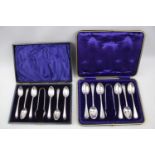 2 Cased sets of Silver Teaspoons and matching sugar tongs Sheffield 1924 by John Raund & Sons &