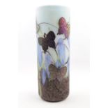 Okra; One off Unique Large Cylindrical 'Butterfly vase' decorated with overlay Butterflies