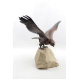 Good quality Cold Painted Bronze figure of a Eagle on stone base. Foundry mark to tail. 31cm in