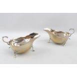 Pair of Silver Sauce boats with gadrooned edges over 3 pad feet Sheffield 1904. 180g total weight