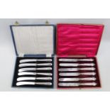 2 Cased Sets of Silver handled butter knives by Harrison Fisher & Co of Sheffield 1931 and a Late