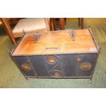 Arts & Crafts style Log box of rectangular form with wrought metal frame 68cm in width