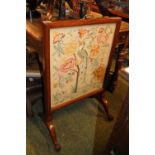 Edwardian Mahogany framed Screen with inset embroidery on paw feet