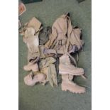Large box of Military British, American & German Bags, Pouches & Desert Boots