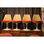 Set of 4 Arkana Style Retro Tulip chairs with Red upholstered seats