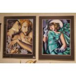 After Tamara ?empicka; by G L Barned dated 1989 'The Clever Pup' and another. 49 x 64cm