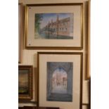 Dennis Roxby Bott RWS: 2 Framed and mounted prints of Mathematical Bridge and St Johns College