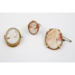 Ladies 9ct Gold Cameo ring and 2 brooches