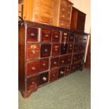 19thC Low Spice chest of 32 Drawers with turned handles. 140cm in Length