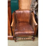 Edwardian Caned Elbow chair with Leather seat