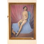 Francis J Needham Acrylic on board of a Nude study. 50 x 70cm in gilt gesso frame