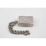 Victorian Silver Vinaigrette with gilded interior Birmingham 1851. attached chain 30mm in Width