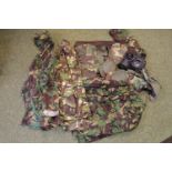 Box of British Army Camo Gear inc. Gas Mask, Uniforms etc