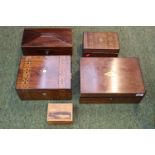 Collection of 2 19thC Writing Slopes, Tea Caddy and 2 other boxes