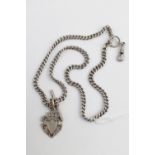 Gents Edwardian Silver Watch chain with crest fob 53g total weight