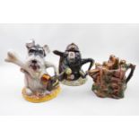 Collection of 4 Staffordshire Fine Ceramics Novelty Pottery Tea pots and 3 others inc. Woodpecker,