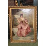 Oil on canvas of a Lady in Fine dress interior scene signed to bottom right L. Gougalot. 94 x 44cm