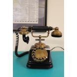Good quality 1930's Black metal cased Dial telephone with brass fittings
