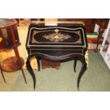 French Fall front Ebonised Bureau with applied Gilt metal decoration and inset Boule work. 74cm in