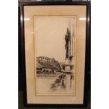 Johnstone Baird Etching of Edinburgh Castle and the Scottish National Gallery signed Proof. 20 x
