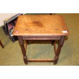 Elm 19thC Carved Rectangular stool with straight stretchers