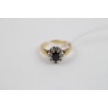 Ladies 18ct Gold Sapphire and Diamond cluster ring 4.2g total weight