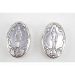 2 Oval Silver lidded snuff boxes The Life Guards & Irish Guards 50g total weight