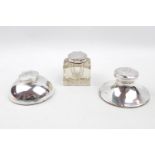 2 Silver Inkwells Birmingham 1906 by David Moss & Co, Birmingham 1912 and a Silver topped glass