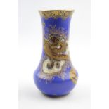 A Carltonware Dragon and Cloud Pattern Vase, of cylindrical form, on a blue ground. Repair to top.