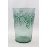 Large Green Soda Waldglas engraved and over painted Vine decorated Vase. 23cm in Height
