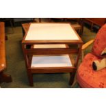 Pair of Mid Century Square coffee tables with inset melamine. 60cm in Width