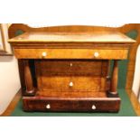 19thC Swiss Burr Walnut Apprentice Chest of 4 drawers with turned Ivory Handles. 49cm in Width