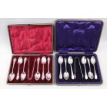 Cased set of 6 Plain Silver Old English tea spoons London 1933 by Bradford & Sons and a Cased set of