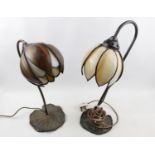 Pair Christopher Wray Tiffany Style Lamps of Water lily form and original catalogue