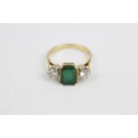 Fine Ladies 18ct Gold Emerald & Diamond three stone ring. Emerald 2.5ct, Diamond weight .90ct H/I