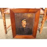 19thC Crimean Oil on Canvas mounted on Board of a Soldier. 20 x 29cm within Rosewood frame